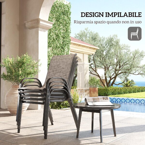 VivaGarden Sedia per Esterni Set 4 Sedie da Giardino in Acciaio/Texteline Dimensioni 54x71x93 cm colore Grigio