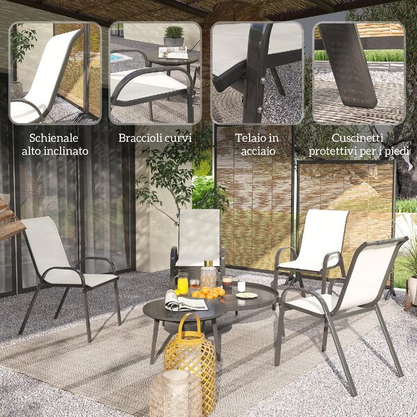 VivaGarden OUTLET - Sedia per Esterni Set 4 Sedie da Giardino in Acciaio/Texteline Dimensioni 54x71x93 cm colore Beige