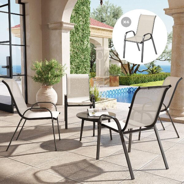 VivaGarden OUTLET - Sedia per Esterni Set 4 Sedie da Giardino in Acciaio/Texteline Dimensioni 54x71x93 cm colore Beige