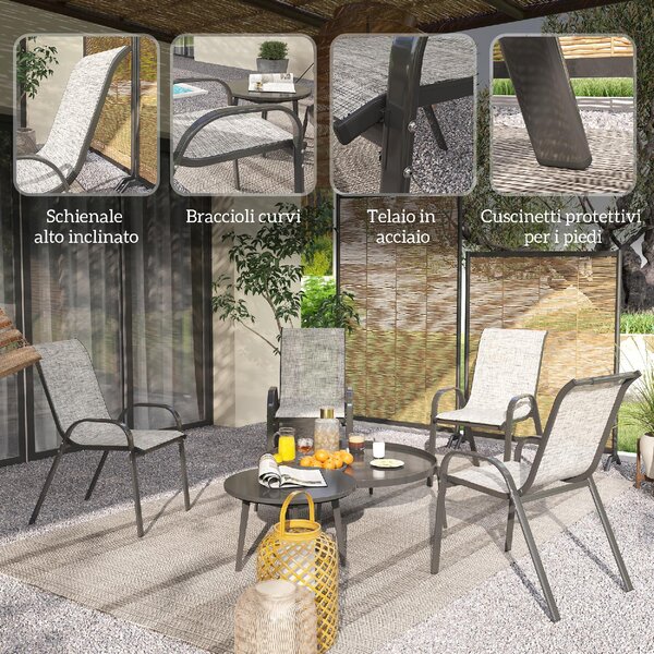 VivaGarden Sedia per Esterni Set 4 Sedie da Giardino in Acciaio/Texteline Dimensioni 54x71x93 cm colore Grigio