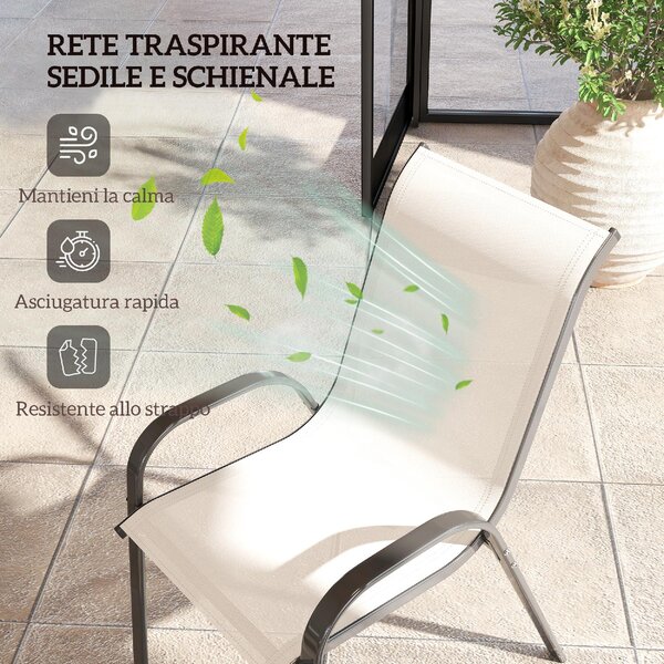 VivaGarden OUTLET - Sedia per Esterni Set 4 Sedie da Giardino in Acciaio/Texteline Dimensioni 54x71x93 cm colore Beige