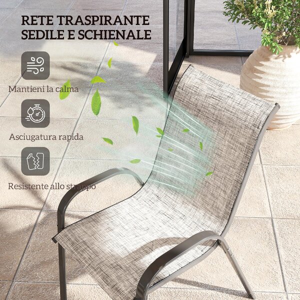 VivaGarden Sedia per Esterni Set 4 Sedie da Giardino in Acciaio/Texteline Dimensioni 54x71x93 cm colore Grigio