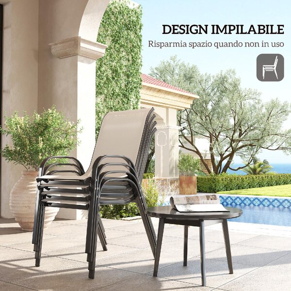 VivaGarden OUTLET - Sedia per Esterni Set 4 Sedie da Giardino in Acciaio/Texteline Dimensioni 54x71x93 cm colore Beige