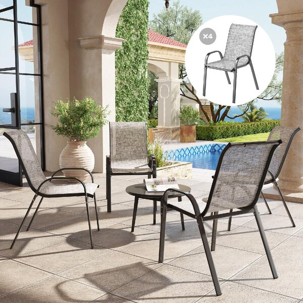 VivaGarden Sedia per Esterni Set 4 Sedie da Giardino in Acciaio/Texteline Dimensioni 54x71x93 cm colore Grigio