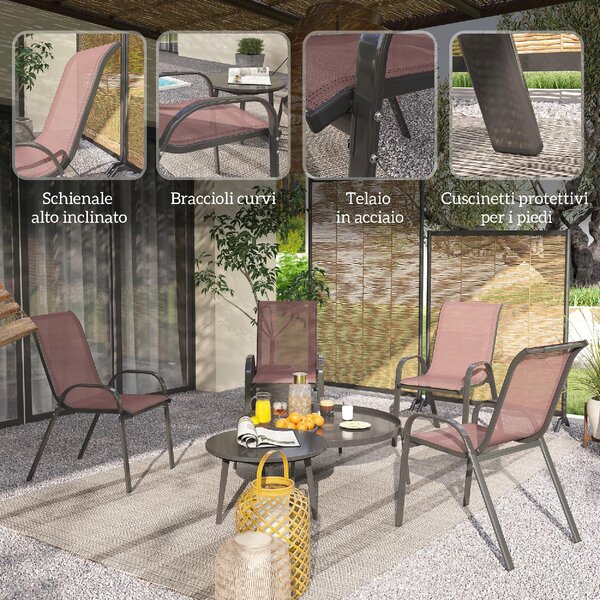 VivaGarden Sedia per Esterni Set 4 Sedie da Giardino in Acciaio/Texteline Dimensioni 54x71x93 cm colore Marrone