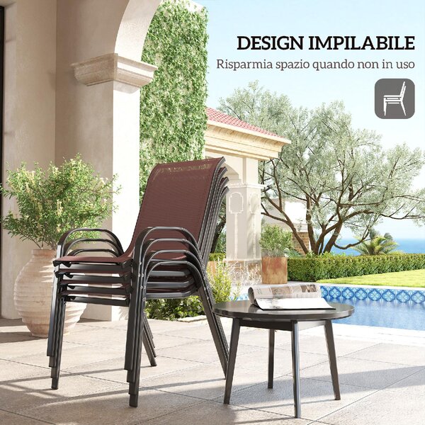 VivaGarden Sedia per Esterni Set 4 Sedie da Giardino in Acciaio/Texteline Dimensioni 54x71x93 cm colore Marrone