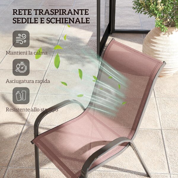VivaGarden Sedia per Esterni Set 4 Sedie da Giardino in Acciaio/Texteline Dimensioni 54x71x93 cm colore Marrone