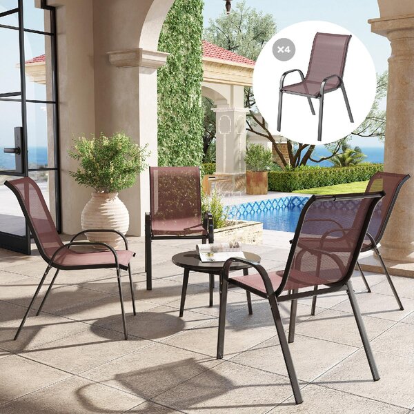 VivaGarden Sedia per Esterni Set 4 Sedie da Giardino in Acciaio/Texteline Dimensioni 54x71x93 cm colore Marrone