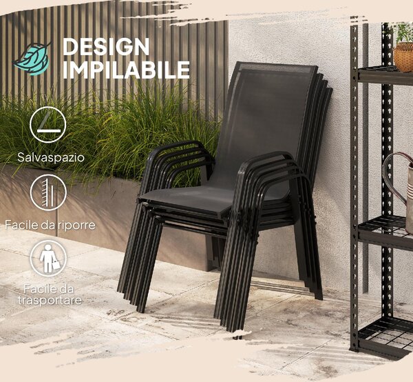 VivaGarden Sedia per Esterni Set 4 Sedie da Giardino in Metallo Dimensioni 54x75,5x95 cm colore Nero