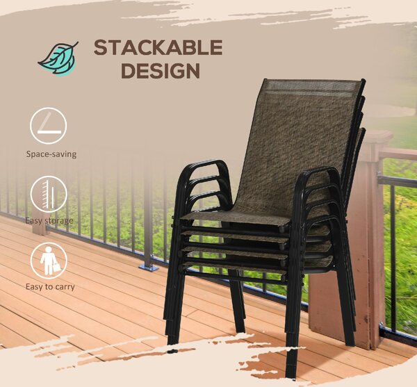 VivaGarden Sedia per Esterni Set 4 Sedie da Giardino in Metallo/Tessuto Dimensioni 54x75,5x95 cm colore Marrone