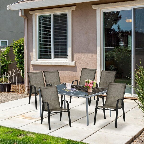 VivaGarden Sedia per Esterni Set 4 Sedie da Giardino in Metallo/Tessuto Dimensioni 54x75,5x95 cm colore Marrone