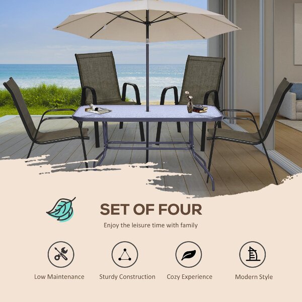 VivaGarden Sedia per Esterni Set 4 Sedie da Giardino in Metallo/Tessuto Dimensioni 54x75,5x95 cm colore Marrone