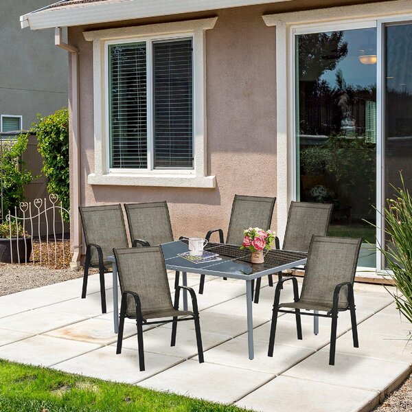 VivaGarden Sedia per Esterni Set 6 Sedie da Giardino in Metallo/Tessuto Dimensioni 54x75,5x95 cm colore Marrone