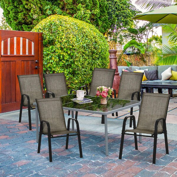 VivaGarden Sedia per Esterni Set 6 Sedie da Giardino in Metallo/Tessuto Dimensioni 54x75,5x95 cm colore Marrone