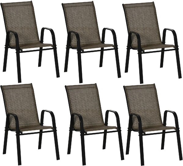 VivaGarden Sedia per Esterni Set 6 Sedie da Giardino in Metallo/Tessuto Dimensioni 54x75,5x95 cm colore Marrone