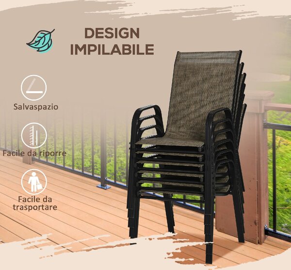 VivaGarden Sedia per Esterni Set 6 Sedie da Giardino in Metallo/Tessuto Dimensioni 54x75,5x95 cm colore Marrone