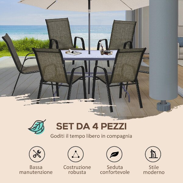 VivaGarden Sedia per Esterni Set 6 Sedie da Giardino in Metallo/Tessuto Dimensioni 54x75,5x95 cm colore Marrone