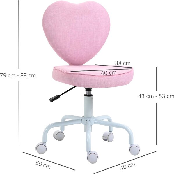 DecHome Sedia per Scrivania Cameretta a Forma di Cuore con 5 Rotelle Girevoli