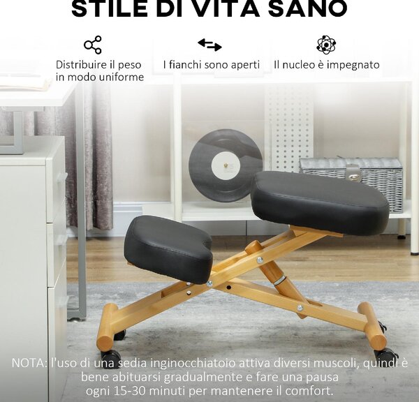 Icon Space Sedia Posturale con Ruote in Ecopelle colore Nero