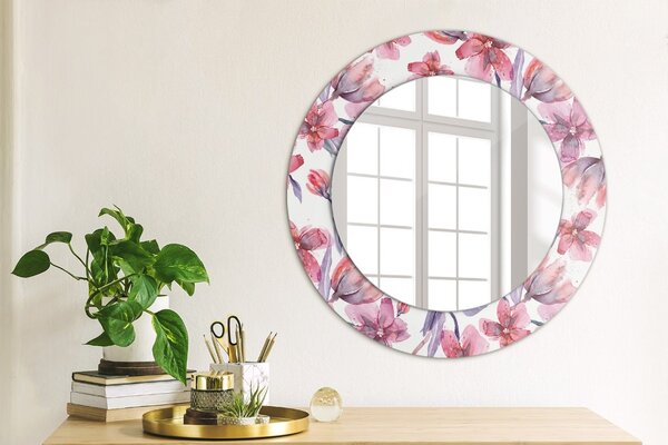 Specchio rotondo stampato Fiori ad acquerello fi 50 cm