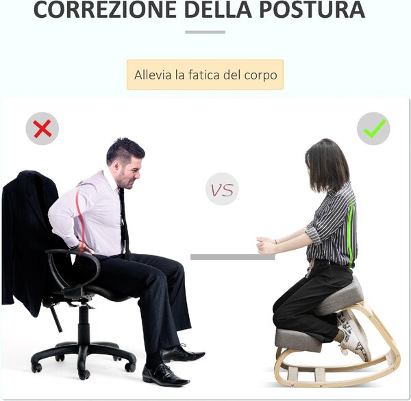 DecHome Sedia Posturale in Tessuto colore Grigio