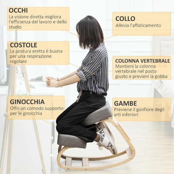 DecHome Sedia Posturale in Tessuto colore Grigio