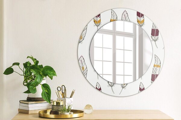 Specchio rotondo cornice con stampa Piume fi 50 cm