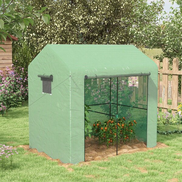 VivaGarden Serra a Casetta a 2 Sezioni con Porta e Finestre Avvolgibili in Acciaio e PE 200x140x200 cm colore Verde - 0GNAM305