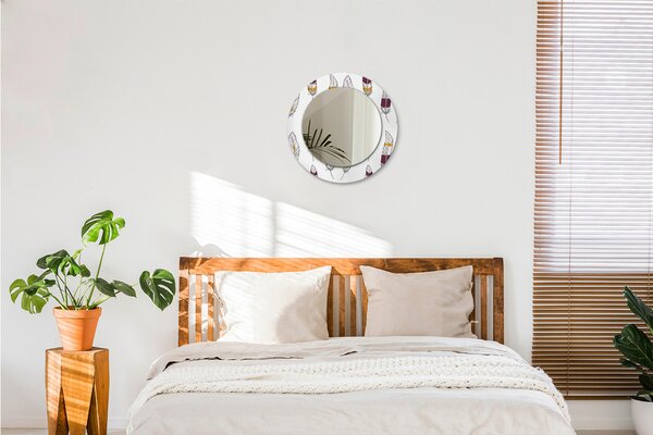 Specchio rotondo cornice con stampa Piume fi 50 cm