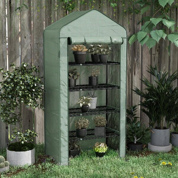 VivaGarden Serra a Casetta a 5 Livelli con Ingresso Avvolgibile in Acciaio e Polietilene 90x49x193 cm colore Verde - 0GNAM293