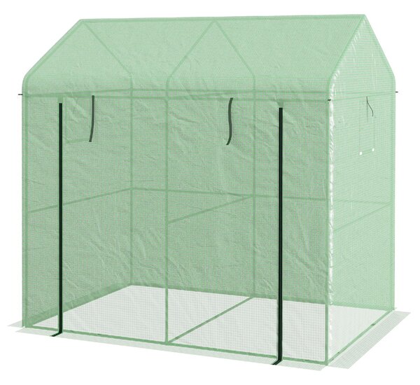 VivaGarden Serra a Casetta a 2 Sezioni con Porta e Finestre Avvolgibili in Acciaio e PE 200x140x200 cm colore Verde - 0GNAM305