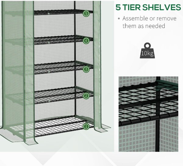 VivaGarden Serra a Casetta a 5 Livelli con Ingresso Avvolgibile in Acciaio e Polietilene 90x49x193 cm colore Verde - 0GNAM293