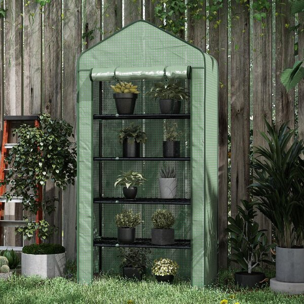 VivaGarden Serra a Casetta a 5 Livelli con Ingresso Avvolgibile in Acciaio e Polietilene 90x49x193 cm colore Verde - 0GNAM293