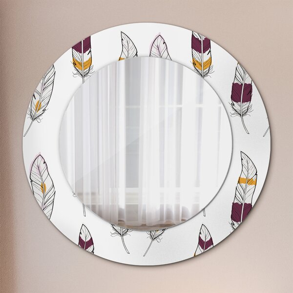 Specchio rotondo cornice con stampa Piume fi 50 cm