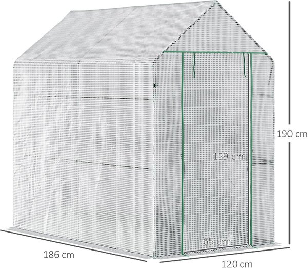 VivaGarden Serra a Casetta con Rivestimento in PE Porta a Cerniera e 4 Ripiani 186x120x190 cm colore Bianco - 01-84WE