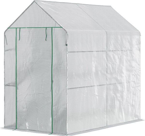 VivaGarden Serra a Casetta con Rivestimento in PE Porta a Cerniera e 4 Ripiani 186x120x190 cm colore Bianco - 01-84WE