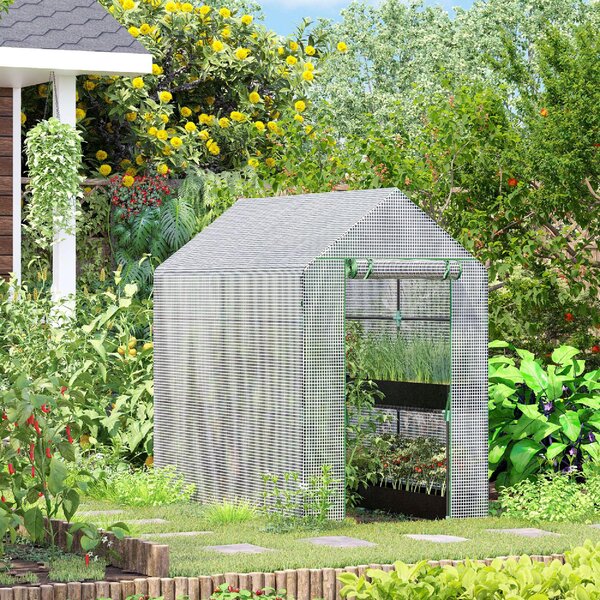 VivaGarden Serra a Casetta con Rivestimento in PE Porta a Cerniera e 4 Ripiani 186x120x190 cm colore Bianco - 01-84WE