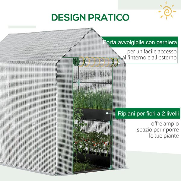 VivaGarden Serra a Casetta con Rivestimento in PE Porta a Cerniera e 4 Ripiani 186x120x190 cm colore Bianco - 01-84WE
