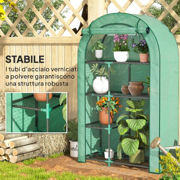 VivaGarden Serra a Parete a 4 Livelli con Porta a Cerniera in Acciaio e PE 100x45x160 cm colore Verde - U6250GN