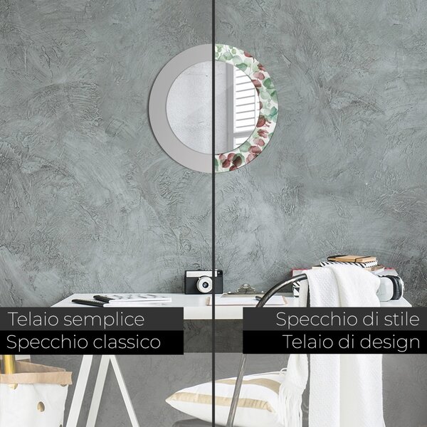 Specchio rotondo cornice con stampa Eucalipto fi 50 cm