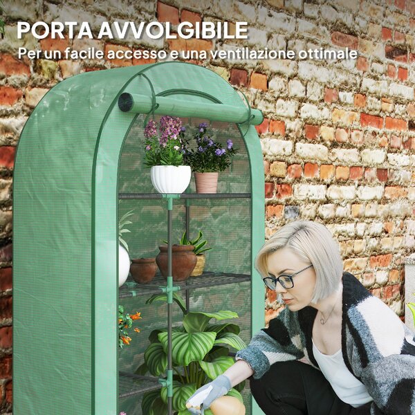 VivaGarden Serra a Parete a 4 Livelli con Porta a Cerniera in Acciaio e PE 100x45x160 cm colore Verde - U6250GN