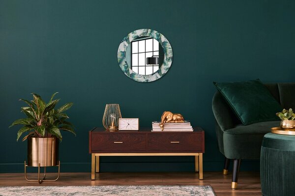 Specchio rotondo cornice con stampa Fogliame fi 50 cm