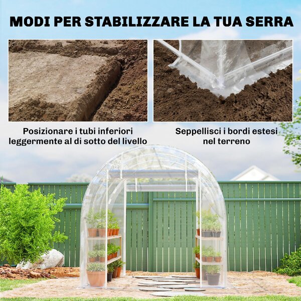 VivaGarden Serra a Tunnel 2x3x2 m con Porte Avvolgibili Telaio in Acciaio e Copertura in PE Anti-UV colore Trasparente