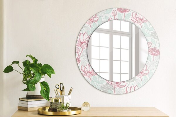 Specchio rotondo cornice con stampa Fiori fi 50 cm