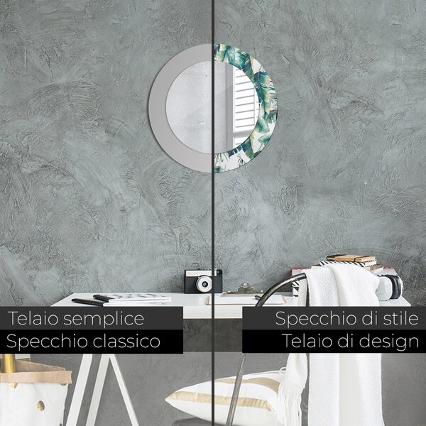 Specchio rotondo cornice con stampa Fogliame fi 50 cm
