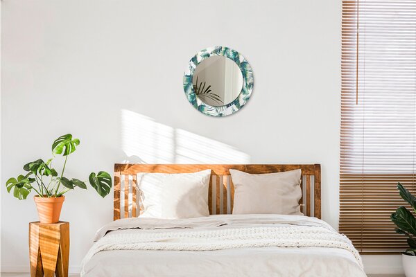 Specchio rotondo cornice con stampa Fogliame fi 50 cm