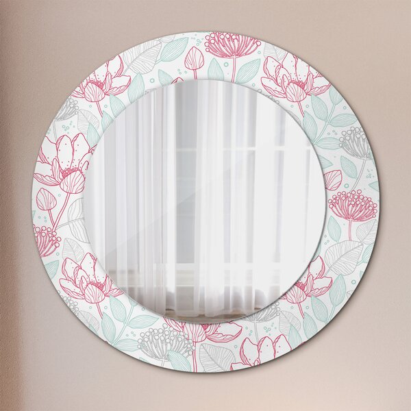 Specchio rotondo cornice con stampa Fiori fi 50 cm