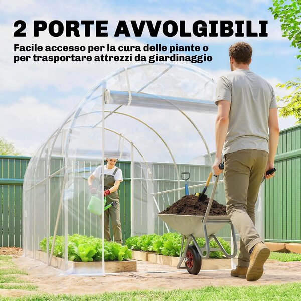 VivaGarden Serra a Tunnel 2x3x2 m con Porte Avvolgibili Telaio in Acciaio e Copertura in PE Anti-UV colore Trasparente