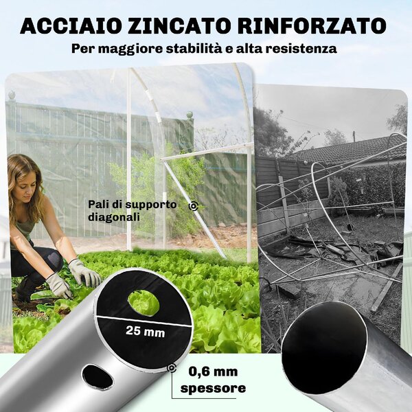 VivaGarden Serra a Tunnel 2x3x2 m con Porte Avvolgibili Telaio in Acciaio e Copertura in PE Anti-UV colore Trasparente