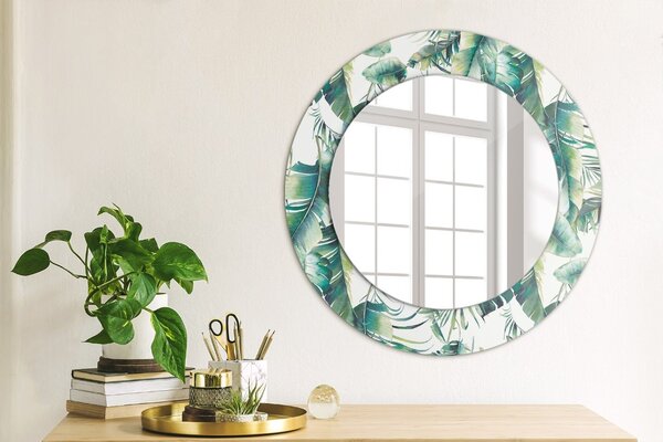 Specchio rotondo cornice con stampa Fogliame fi 50 cm